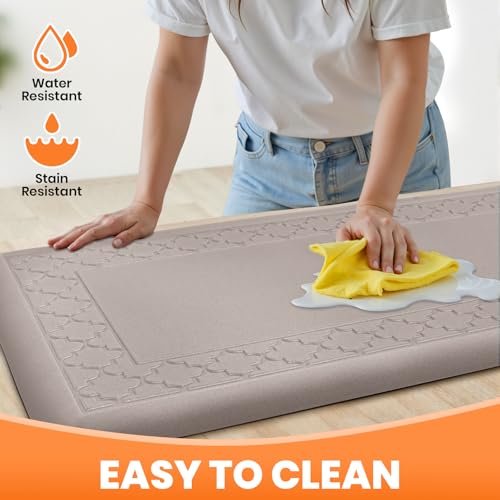 TranquilMoments 4/5 Inch Thicker Kitchen Mats for Floor Non-Slip Anti Fatigue Comfort Mat Waterproof Kitchen Rug for Sink, Office,Home Stain Resistant Standing Desk Rugs-17.3"x 47", Khaki — view 4