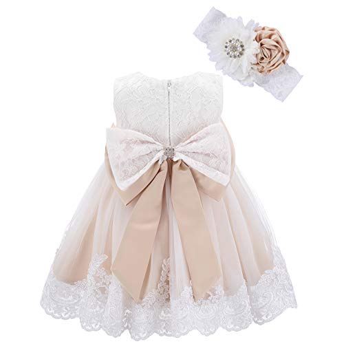 Bow Dream Baby Flower Girl Dresses Lace Bowknot Wedding Pageant Formal Tutu Gown Champagne 6-12 Months #TOP2