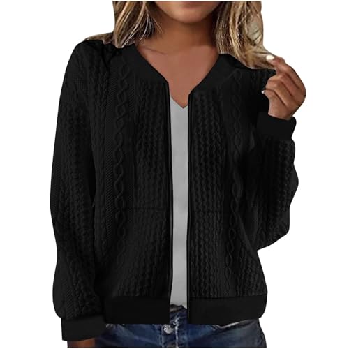 Veste Courte Demi-Saison Pour Femme,Veste Femme Mi Saison Avec Poches Manches Longues Bomber Blouson Jacquard Décontracté Zippée Légère Chic Et Elegant...