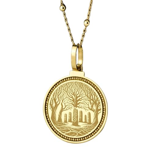 Pendentif rond Lion argent 925 plaqué or au quotidien sur chaîne 45cm bijou mixte fait main