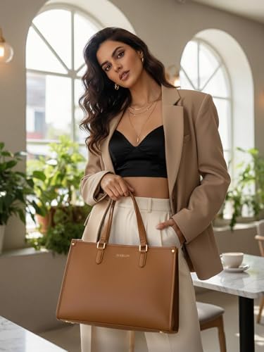 Image of Berrylush Women Solid Tote Bag | PU Synthetic Leather Two Handle Handbag | Spacious Zip Closure Shoulder Bag with Inner Pockets | Stylish Everyday & Office Use Bag