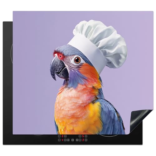 KitchenYeah© Protector Vitroceramica 59x51 cm Tapa para induccion Placa Encimera Cubre de Protectora Cocina Loro - Gorro de Cocinero - Púrpura - Bonito