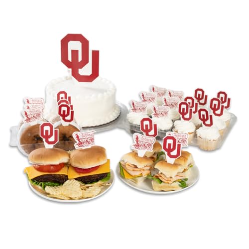 Desert Cactus Oklahoma Sooners Food Picks, Cupcake Toppers, 25 pcs | Officially Licensed University of Oklahoma Cake Party Decorations Supplies Graduation Birthday Tailgate Game Day Bed Party