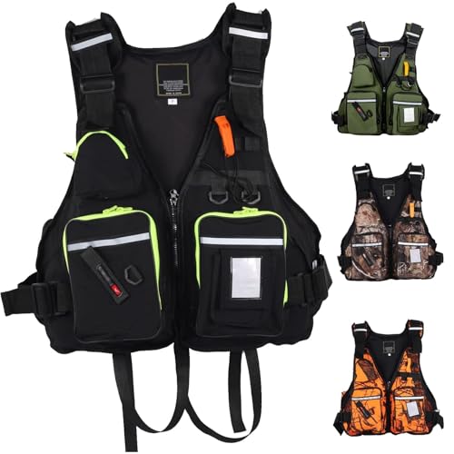 Chaleco Salvavidas de Pesca con Silbato, Cremallera y Cintura Ajustable, Multibolsillos for Natación, Barco, Kayak(B)