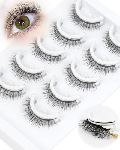 Obeyalash Pre Glued Eyelashes Reusable Self Adhesive Eyelashes Natural Look 10mm Self Adhesive Lashes Wispy Preglued Eye Lashes No Glue Needed Comfortable For All-Day Wear (5 Pairs Pack)