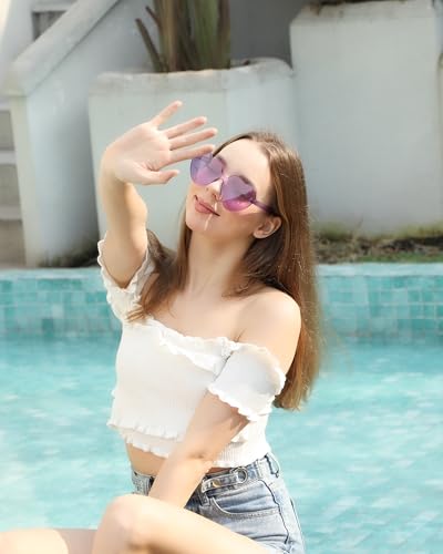 12 Pairs Heart Shaped Sunglasses Candy Color Rimless Fun Heart Glasses for Women Party Favors2
