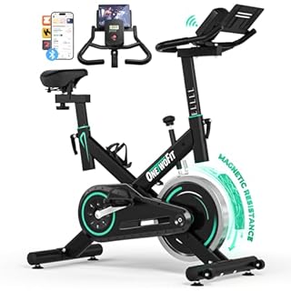 ONETWOFIT Exercise Bike, Spin Bike with Adjustable Magnetic Resistance, Professional Quiet Stationary Bike with LCD Display, Tablet Holder for Home Gym Use（Flywheel weight: 10 kg）