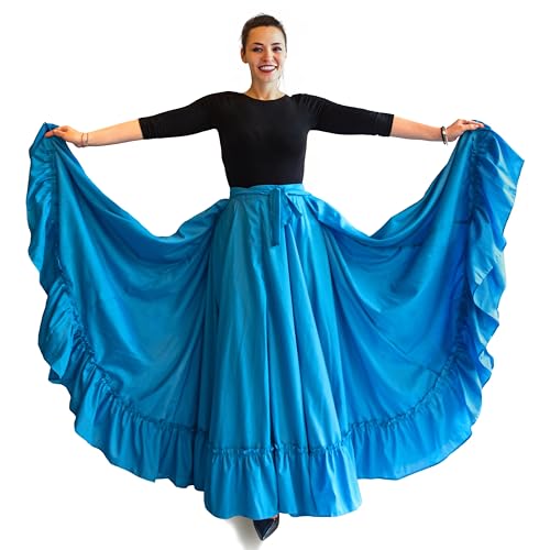 Magenta textiles Professional Dance Skirt for Folkloric Mexican Dance Bomba Plena or Flamenco | Double Circle | One Size - (Polycotton Sky Blue)