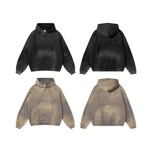 Men's hooded sweatshirt Harajuku washed Gothic pullover sweatshirt Y2K edging distressed hooded sweatshirt2