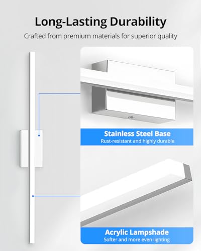 Image of Combuh Modern Vanity Lights for Bathroom Over Mirror, Wall Mounted Sconces | 36 Inch Extra-Long, Chrome, Gentle Shadow Free, Linear Lamp Bar, IP44 Rust-Resistant, Simple Slim, Daylight 6000K, 1 Pack