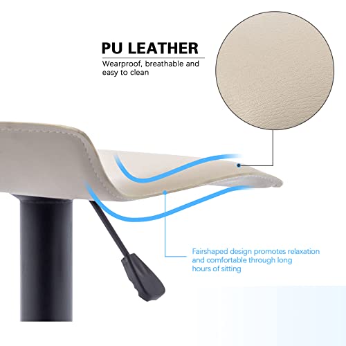 Vogue Furniture Direct Adjustable Bar Stools Set Of 2, Modern Swivel Pu Leather Airlift Barstools, Backless Kitchen Counter Height Bar Chair For Dining Room (Beige, Black Base) #TOP3