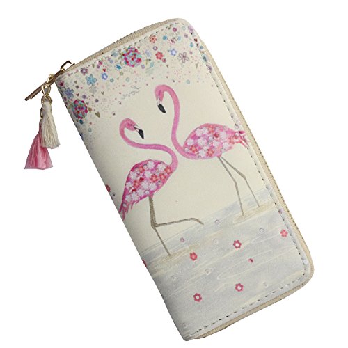 Timlee Cute Unicorn Long Wallets Pink Flamingo Wallets With Tassels Long Purse Girls Christmas Gift(Flamingo)2