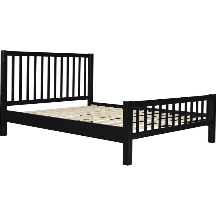 Image of Metal Bed Frame (or Spindle Metal Bed Frame /Platform Bed) Matte Black Steel /Heavy-Duty Metal Frame Vertical Spindle Slat Headboard and Footboard Platform Bed.