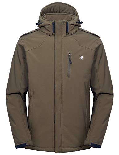 Little Donkey Andy Men's Warm Winter Softshell Jacket Windproof Mountain Ski Snow Coat with Removable Hood Military Olive L