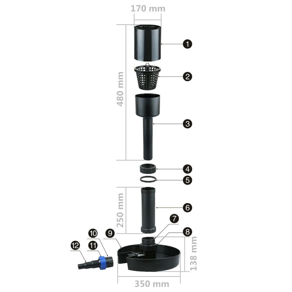 Standskimmer Oberflächenabsauger PVC Teich Skimmer für Becken bis 100.000 L 650-850 mm höhenverstellbar mit Sammelkorb für Algenreduktion und Wasserzirkulation im Garten Terrasse Outdoor