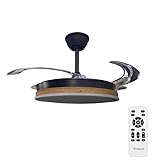 UNIVERSALBLUE VITRIMUR | Ventilador de Techo con Aspas Retráctiles | 6 Velocidades |Luz LED| Motor DC | Silencioso | Modo Invierno | Temporizador | Mando Incluido | Facil De Montar (Negro y Madera)
