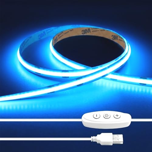 Image of iNextStation 6.56FT Blue COB LED Strip Light 5V USB LED Light Strip 640LEDS | High CRI93+ Flexible LED Tape Lights with Memory Function, Flexible COB LED Lights for TV Backlight, Cabinet, Mirror