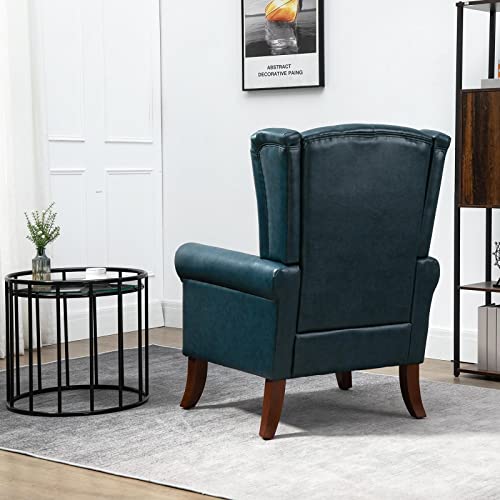 Mojay Modern Pu Leather Accent Chair, Living Room Lounge Sofa Chair With Buttons, Single Club Armchair With Rivet Trim For Bedroom Home Reception (Darkblue) #TOP6