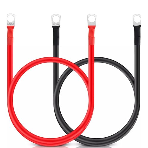 WANGYZJ 2 STK 5 AWG Batteriekabel Aus Reinem Kupfer, Batterie Kabel Mit M8 Ringklemmen, 16mm² Auto Batterie Kabel Für LKW Motorrad Solar Marine Schwarz Rot (Länge: 50 cm)