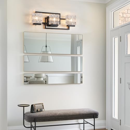 Image of Bathroom Light Fixture Vanity Lighting Fixtures Over Mirror 3 Lights Matte Black Wall Mount Metal Hardwired Bedroom Wall Scone