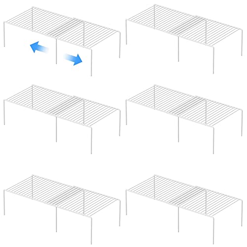 Image of GEDLIRE Kitchen Cabinet Expandable Shelf Organizers Set of 6, Adjustable Metal Wire Pantry Storage Shelves, Plate Dish Organizer Rack for Cabinets, Cupboard, Counter, Freezer, Countertop, White