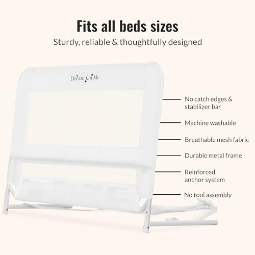 image for Dream On Me Lightweight Mesh Security Adjustable Bed Rail for Toddler,