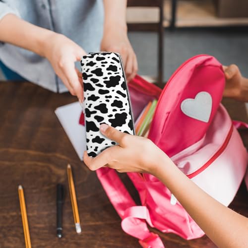 Image of Cow Print Pencil Case for Girls Boys Small Leather Pencil Pouch Pencil Bags with Zipper for School Office College Back to School Gifts