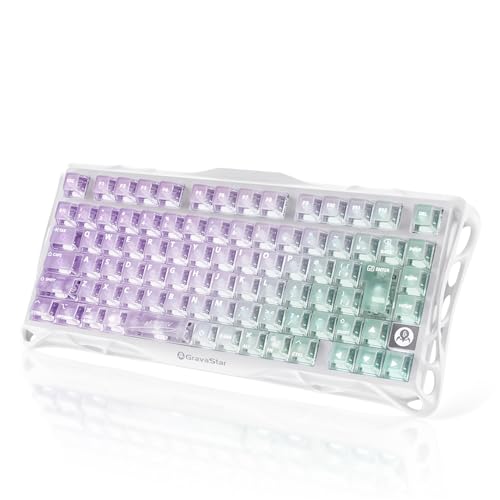GravaStar K1 Lite �Q�[�~���O�L�[�{�[�h ���{��z�� ���� 75%���C�A�E�g �e���L�[���X �z�b�g�X���b�v�Ή� �K�X�P�b�g�\�� Bluetooth 5.0/2.4G/�L���ڑ� �����L�[�L���b�v RGB�o�b�N���C�g JIS�z�� ���J�j�J���L�[