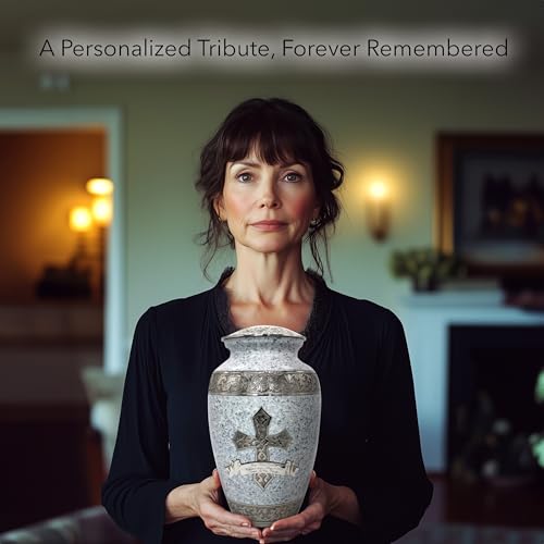 Image of White Love of Christ Cremation Urn for Ashes for Women - Personalized Cremation Urns for Human Ashes Adult Female Decorative Urns - Beautifully Handcrafted Cross Urn