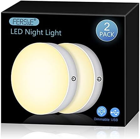Ferswe Dimmable Touch Lights, 3000K Rechargeable Tap Light with 1000mAh Large Battery, Stick on Lights for Closet, Cabinet, Shelf, Wall and Desk(2 Pack)