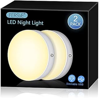 Ferswe Dimmable Touch Lights, 3000K Rechargeable Tap Light with 1000mAh Large Battery, Stick on Lights for Closet, Cabinet, Shelf, Wall and Desk(2 Pack)