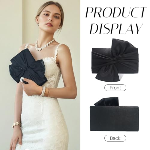 Image of Satin Evening Bag Bow Flap Clutch Purse for Women,Elegant Clutch Handbag for Formal /Party /Prom /Wedding