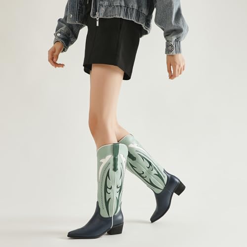 Cowboy Boots for Women Embroidered Knee High Western Womens Cowgirl Boots Chunky Heel Pointed Toe3
