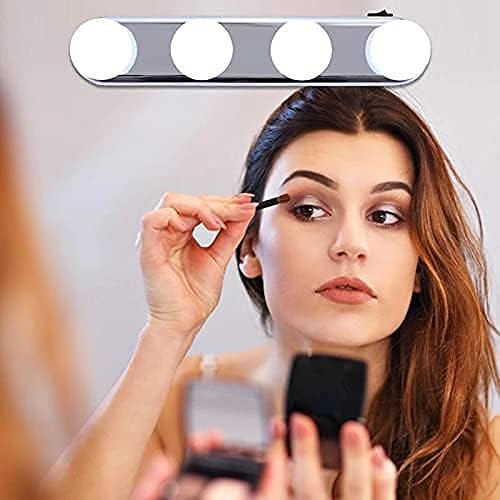 GARGLUXZ Vanity Mirror Lights Bulb Portable Makeup 4 White LED Bulbs Vanity Lights with Powerful Suction Cups Cordless Stick on Led Lights for Mirror Studio Glow makeup Lights for Mirror(4blub-light)