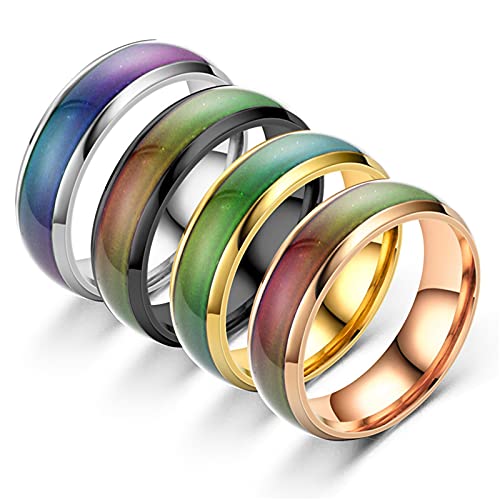 4Pcs Stainless Steel Temperature Changing Color Mood Rings Sensitive Mood Emotion Ring for Women Men Jewelry-7