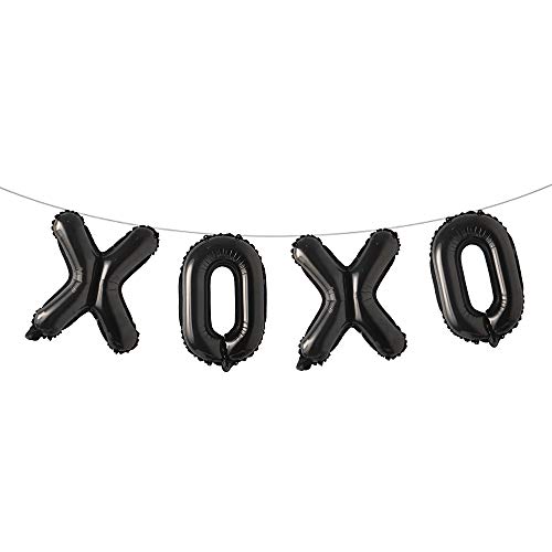 16 Inch XOXO Letter Foil Balloons Banner Wedding Engagement Valentines Day Marriage Bridal Shower Birthday Party Decor Balloon Multicolor (XOXO BLACK)