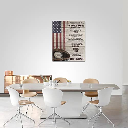 Dollffey Inspirational Baseball Wall Art Sport Theme Pictures Wall Decor American Flag Canvas Prints Framed Modern Motivational Quotes Painting Artwork For Bedroom Office Living Room Bathroom Dining Room thumb #3