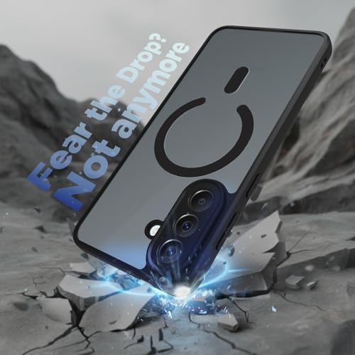 Image of RIGGEAR Shockproof Sleek Hybrid Armor Magnetic Back Cover Case Compatible with MagSafe Accessories for Samsung Galaxy A57 5G (Smoke Black Matte PC + Black TPU Bumper)