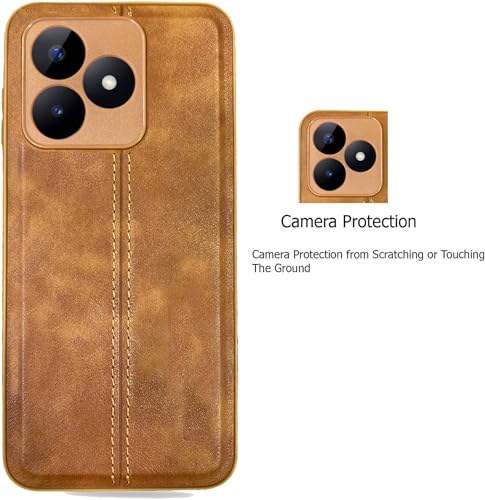 Image of A rtistque Premium Thread Leather Back Cover Case for Realme Narzo N53 / Realme C53 | Drop Protection | Smooth Grip | Raised Camera Edges - Brown