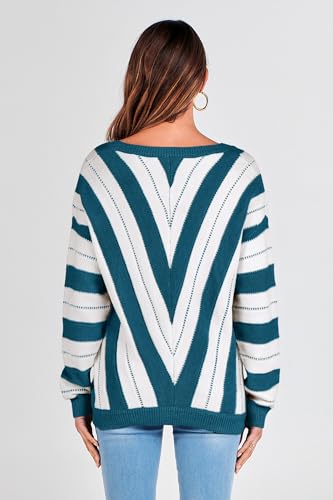 PRETTYGARDEN Sweaters for Women 2025 Long Sleeve Striped Knitted V Neck Pullover Jumper Tops Fall Outfits Fashion Clothing