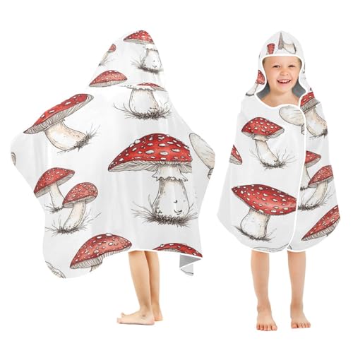 Kigai Mushroom Hooded Beach Towel for Kids Soft Absorbent Quick Dry Bath Towel with Hood Lightweight Toddler Shower Pool Bath Wrap for Boys Girls