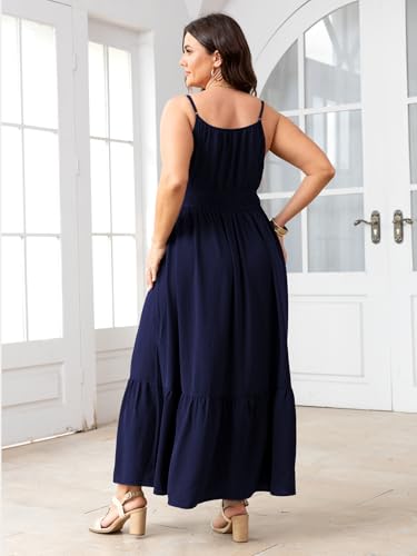 Image of SCOMCHIC Plus Size Summer Boho Dresses Spaghetti Strap Sleeveless Casual Sundress Smocked Flowy Slit Beach Maxi Dress