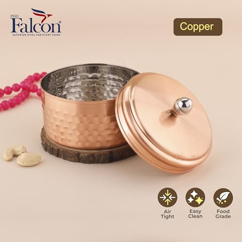 Image of PDDFALCON Stainless Steel Uphaar Hammered Container - BIS Certified, Jindal Seal, Made in India | Premium Finish Airtight Gift Box - Copper (350ml)