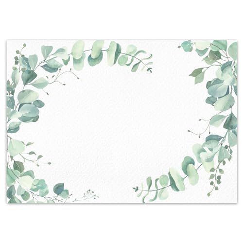 younikat 100 Table Mats with Eucalyptus Linen Motif, DIN A3 Square, Paper Place Mats, Modern Design, Disposable Place Mats, Green, Catering and Household, dv1438