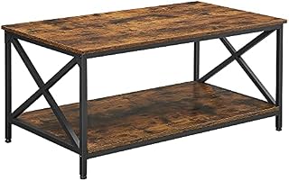VASAGLE Coffee Table, Cocktail Table with X-Shape Steel Frame and Storage Shelf, 100 x 55 x 45 cm, Industrial Farmhouse Style, Rustic Brown and Black LCT200B01