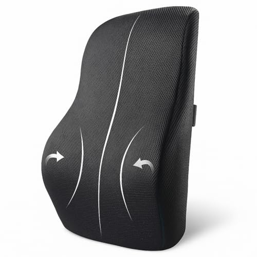 Image of Lumber Support Pillow for Office Chair & Car | Memory Foam Back Cushion for Lower Back Pain Relief | Eargonomic Support with Adjustable Strap & Washable Black Cover | Pack of 1