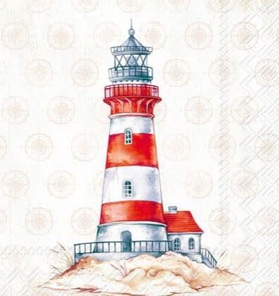 Set of 2 Individual Decoupage Paper Party Napkins LIGHTHOUSE BEACH OCEAN Decor Luncheon Beverage Christmas Series Napkin for a Birthday, Holiday, Wedding, Cocktail Party