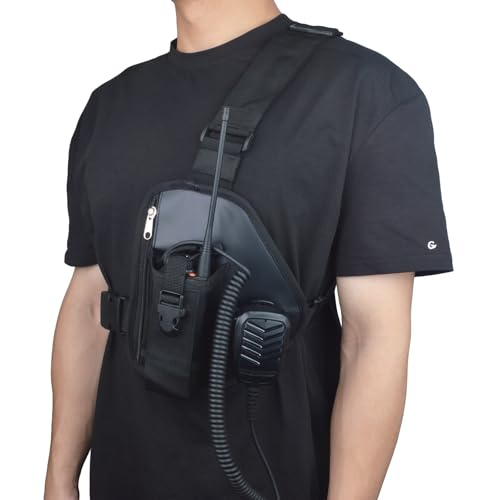 UAYESOK Walkie Talkie Brusttasche, Funkgerät Brustgurt Funkgerätetasche Tasche Holster Robuster Nylon-Halter für Motorola Baofeng Icom Yaesu Midland President Radio (Schwarz)