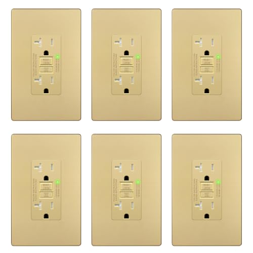 LIDER GFCI Outlet 20Amp, GFCI Receptacle, ETL Listed, Matte Gold, 6-Pack