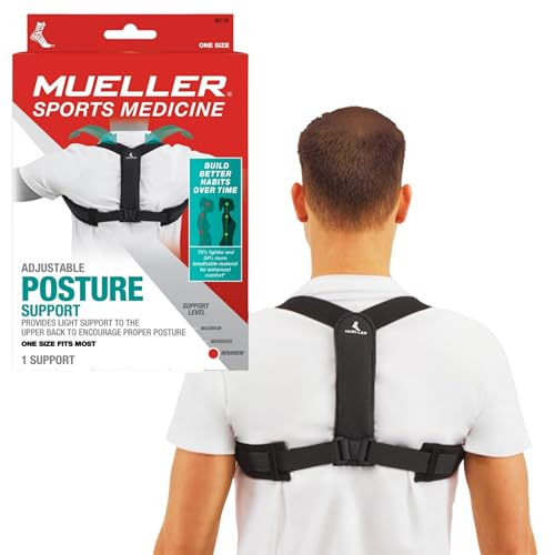 MUELLER Sports Medicine Posture Corrector for Women and Men, Adjustable Back Support for Scoliosis, Kyphosis & Text Neck, One Size, Black